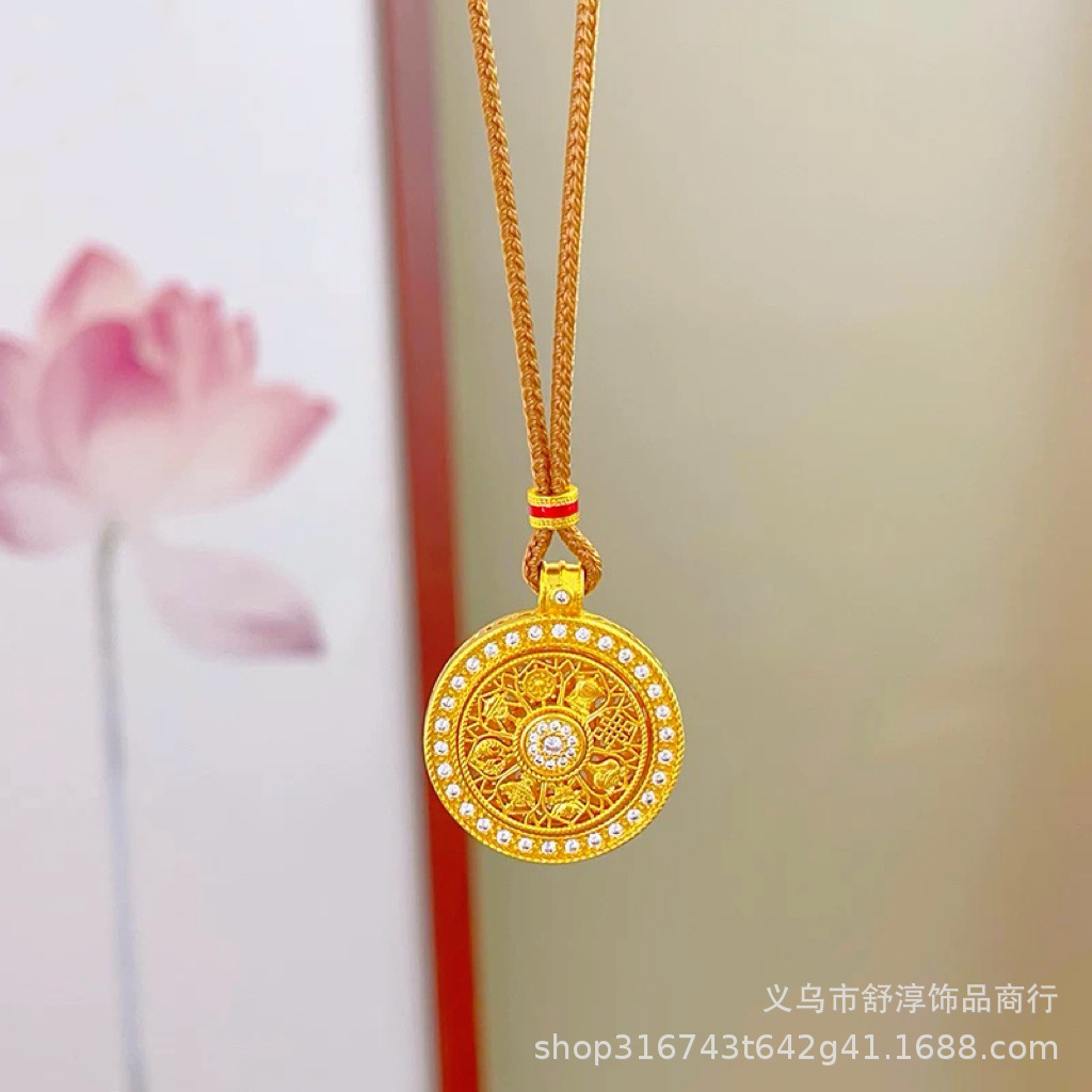 Long-lasting and colorless Vietnamese sand gold diamond-encrusted auspicious eight treasures compass and ruyi rope necklace, rotatable pendant sweater chain for women pic 10