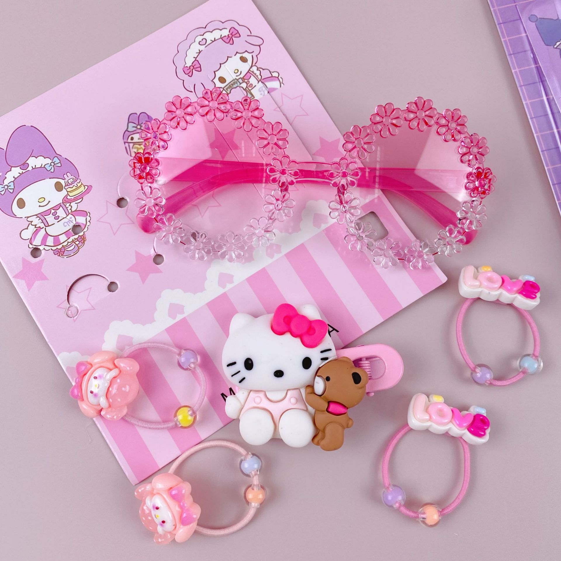 新款三丽鸥眼镜卡通皮筋发夹饰品套装可爱少女心装扮潮玩时尚精品详情12