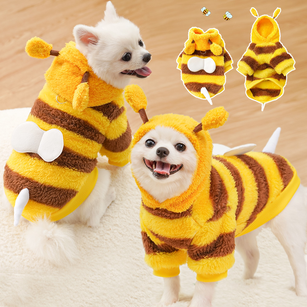 Big and small dog clothes, cat pet clothes, autumn and winter pet supplies can be towed wholesale, bee fleece transformation clothes pic 2