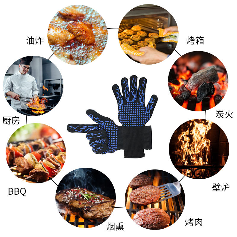 现货耐高温800度BBQ阻燃防火烧烤五指手套隔热硅胶微波炉烤箱手套详情49