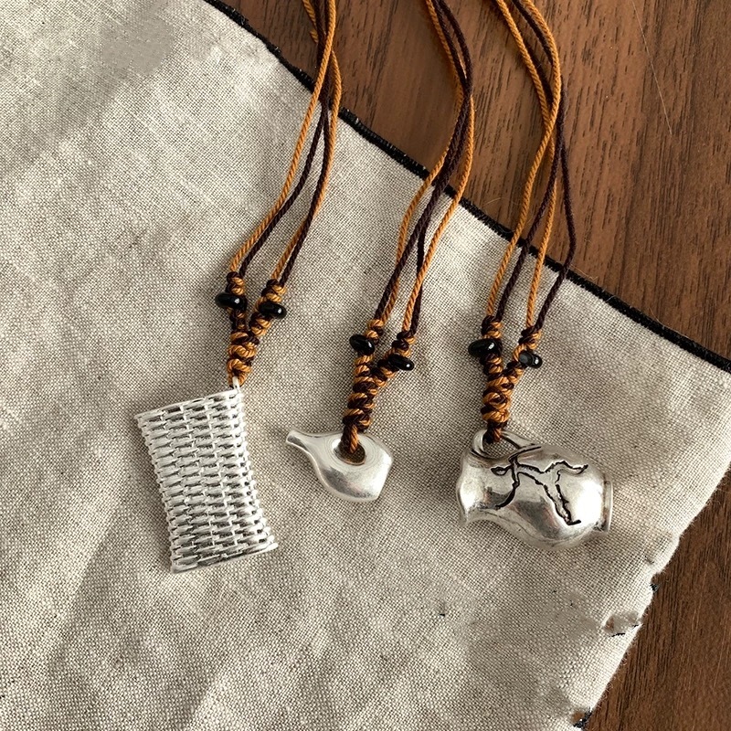 ESN经典系列雕刻酒壶项链 游牧风可小众高级感单耳酒壶编织筐项链详情9