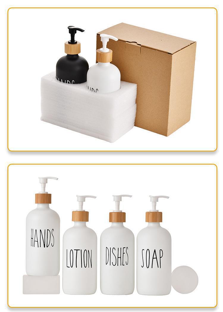 Thickened press-type Boston bamboo and wood pump head glass hand sanitizer bottles for cross-border Amazon body wash pic 7