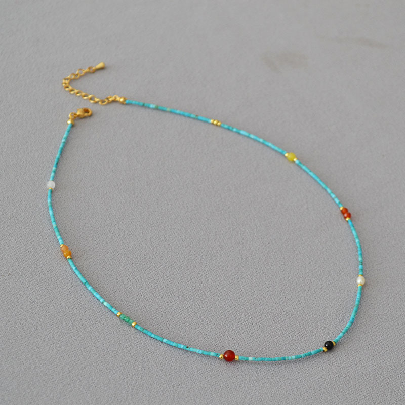 新中式小众设计复古文艺宫廷风极细绿松石串珠简约气质项链锁骨链详情1