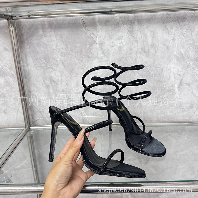 正确版现货R蛇环水钻高跟鞋欧美外贸细跟花朵蝴蝶欧美名媛婚鞋女详情9