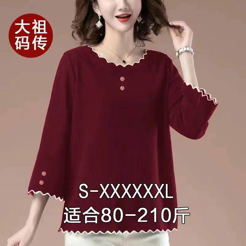 高品质清凉冰丝女夏季上衣宽松大码韩版中年妈妈装7分袖T恤打底衫详情7