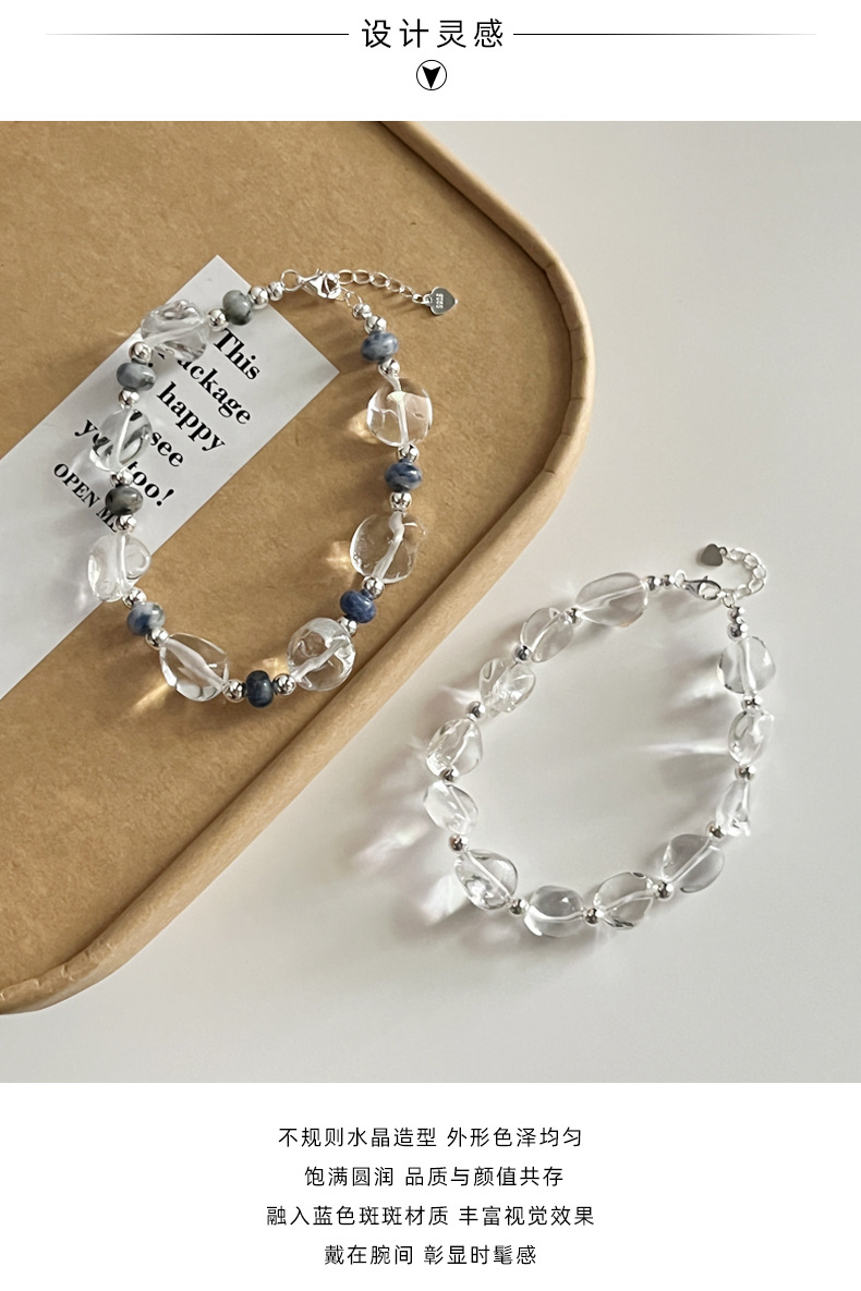 925 sterling silver irregular crystal spotted silver bead bracelet for women, simple handcrafted design, versatile beaded bracelet B3238 pic 11