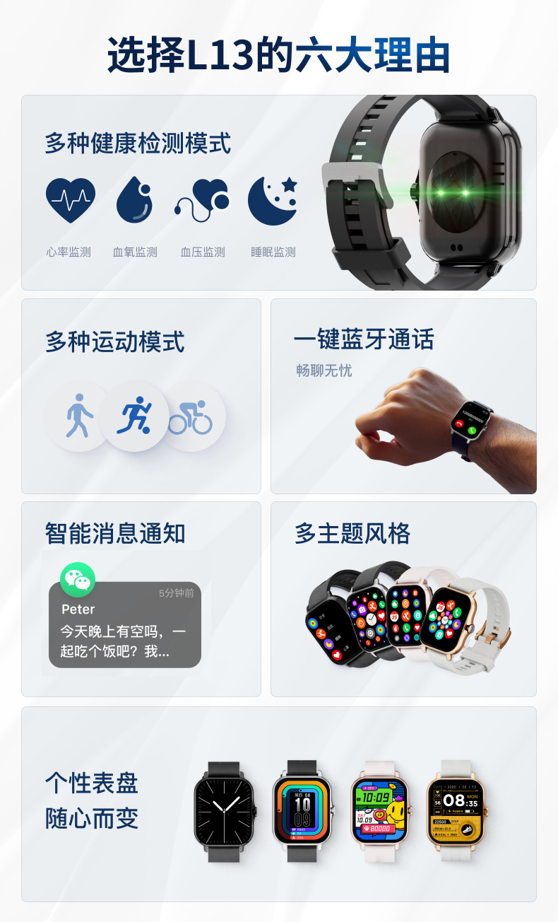 跨境爆款Y13智能手表蓝牙通话心率监测信息通知厂家直销现货L13详情6