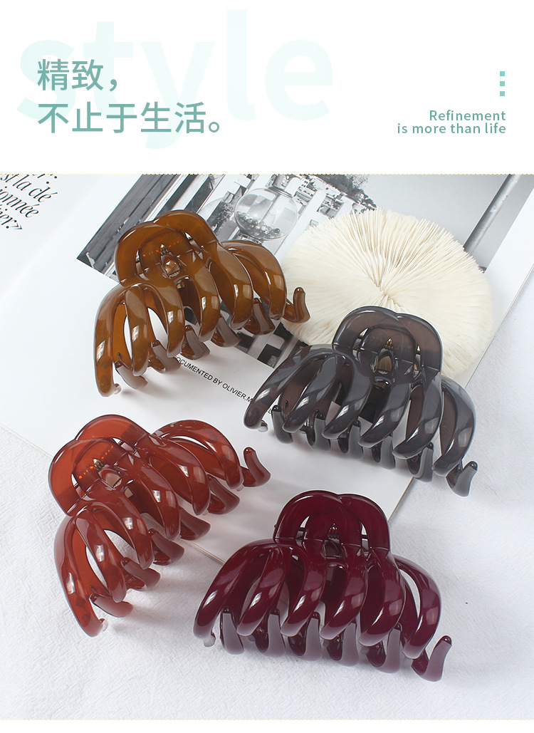 韩国纯色亮面南瓜抓夹甜美大号后脑勺高马尾盘发鲨鱼夹厂家批发发夹详情4