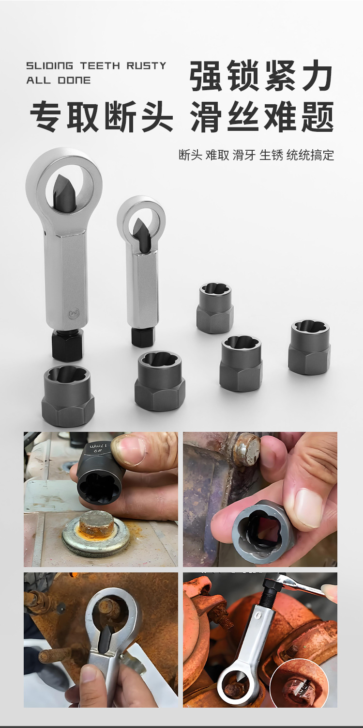 High-strength nut remover, reverse thread sleeve set, stripped thread anti-theft screw and nut removal tool, machine maintenance pic 5