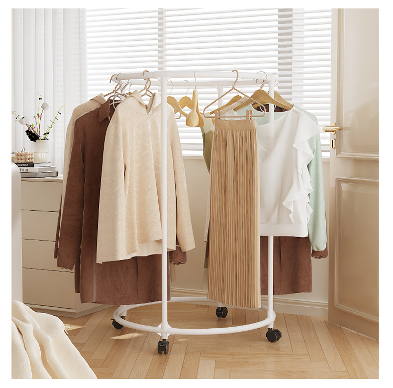 Cross-border new ironwork drop-wheel multi-functional rotating circular clothes drying rack, hanging rack, clothing store display rack batch pic 12