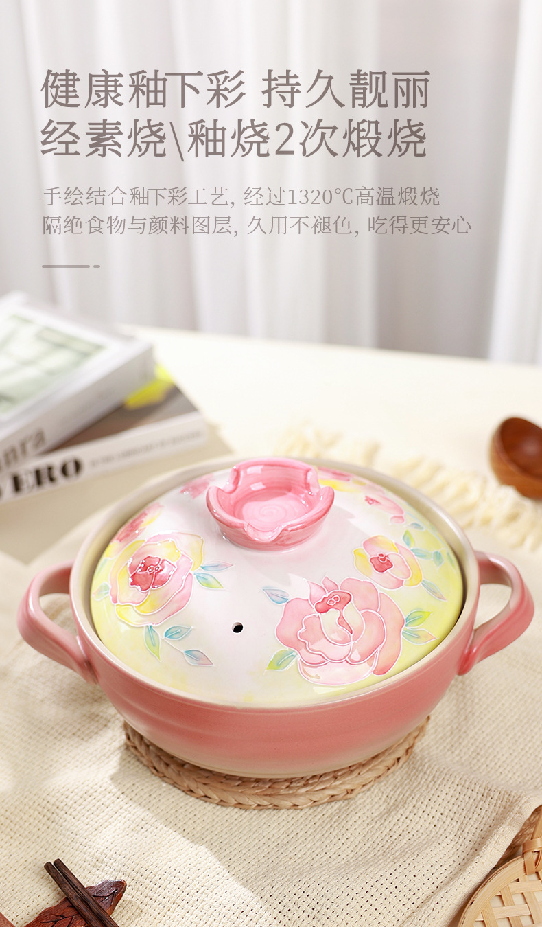 Tao Bao Wang hand-painted pile color clay pot, high-temperature resistant ceramic soup pot, household soup stewing ceramic pot with underglaze color relief pic 8
