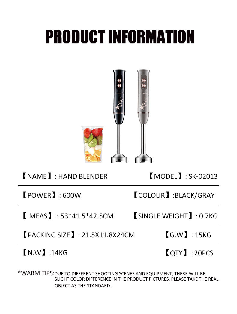 Foreign trade SOKANY02013 HAND BLENDER Home Cooking Machine with hand-held Blender and cup pic 2