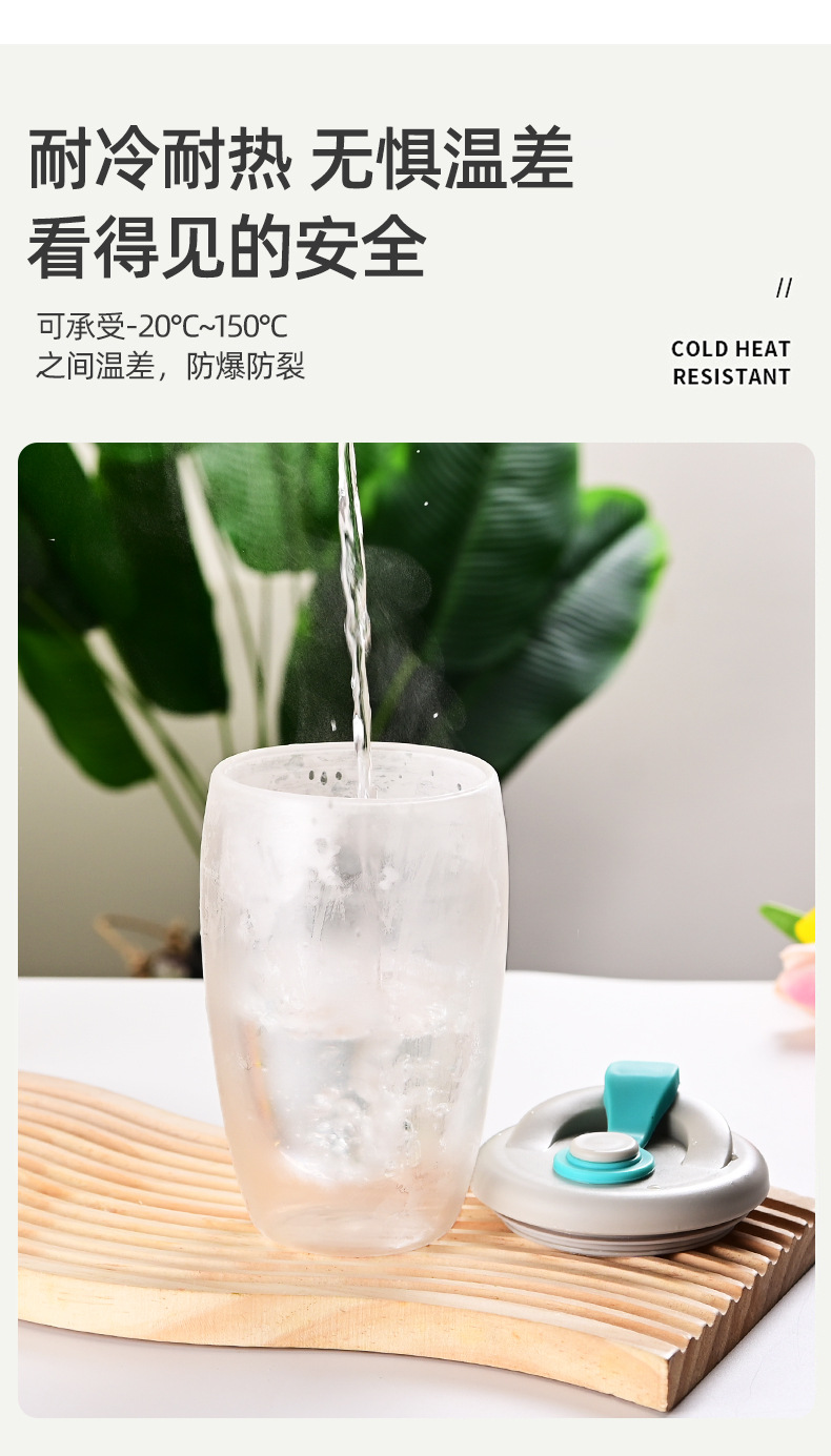 Double-layered glass cups with LIDS in stock for wholesale. Simple, high-temperature resistant, portable cups for direct drinking with LIDS and glass drinking cups pic 9