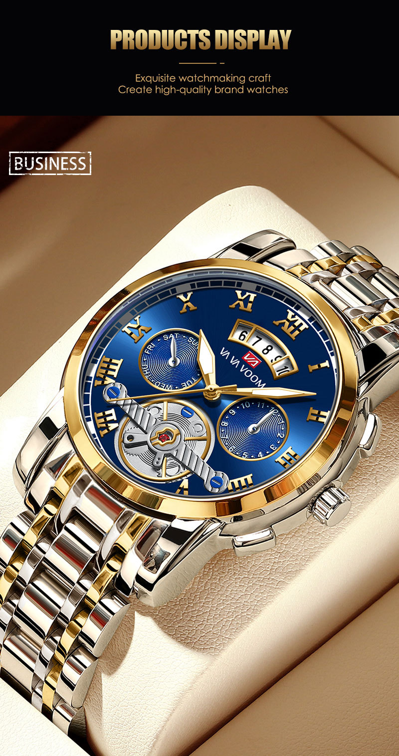 VA VA VOOM stainless steel tourbillon non-automatic mechanical multi-functional business watch, luminous waterproof watch for men pic 31