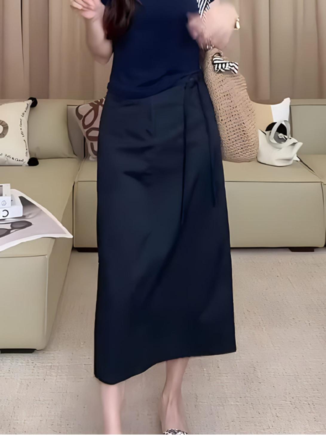藏青色半身裙女2025秋冬新款气质显瘦时尚百搭宽松简约修身a字裙详情2
