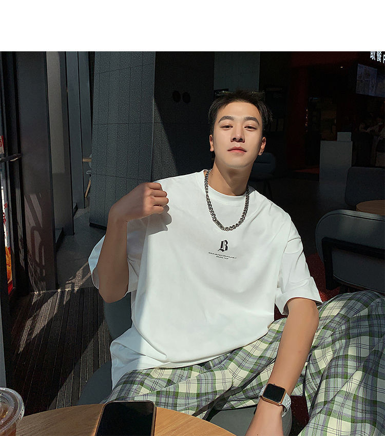 国潮T恤ins港风潮流夏季短袖T恤男潮牌宽松男士小众体恤百搭时尚详情6