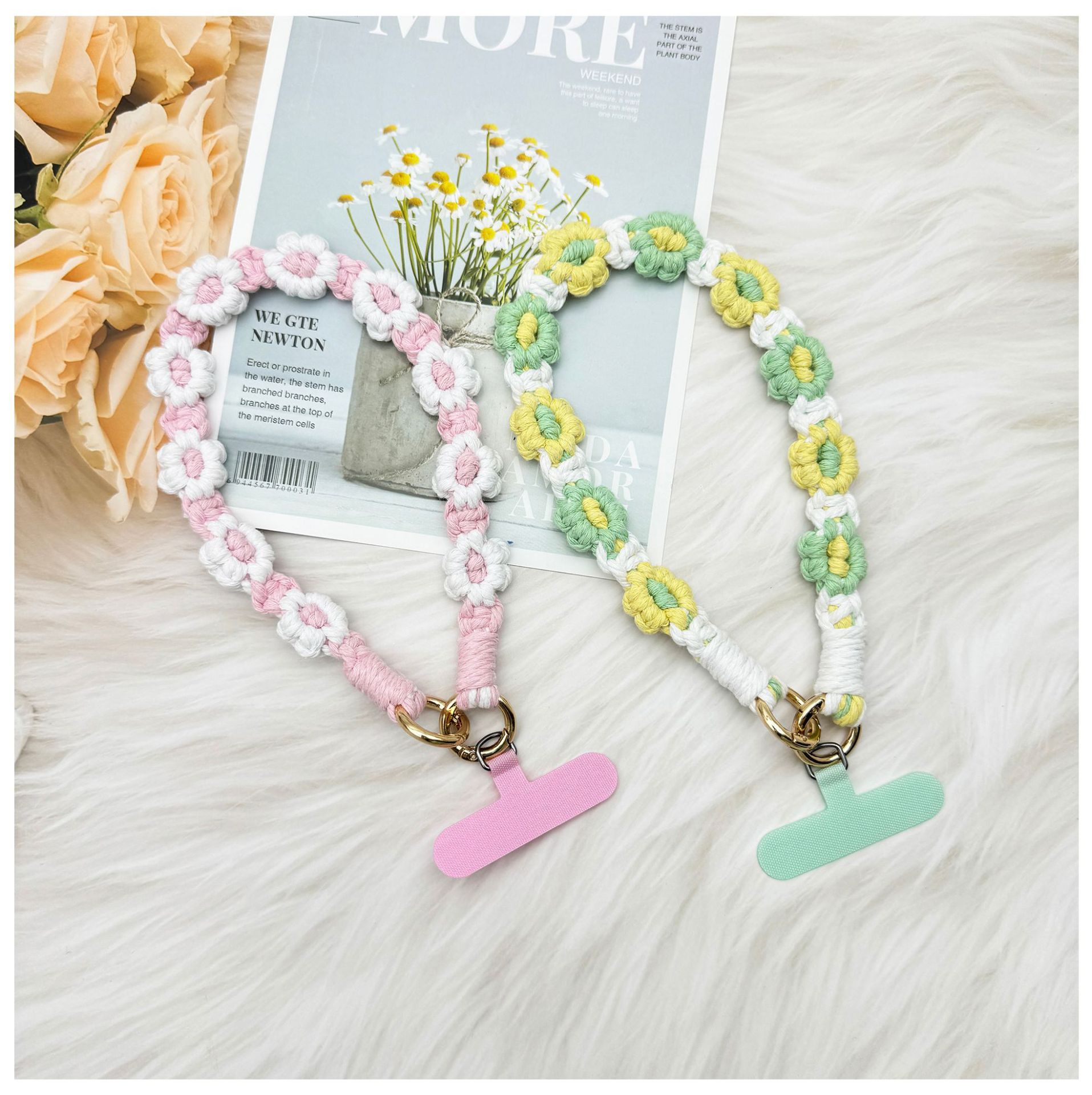 ins欧式手机挂件编织手机链小雏菊花朵编绳钥匙扣包包创意礼物女详情6