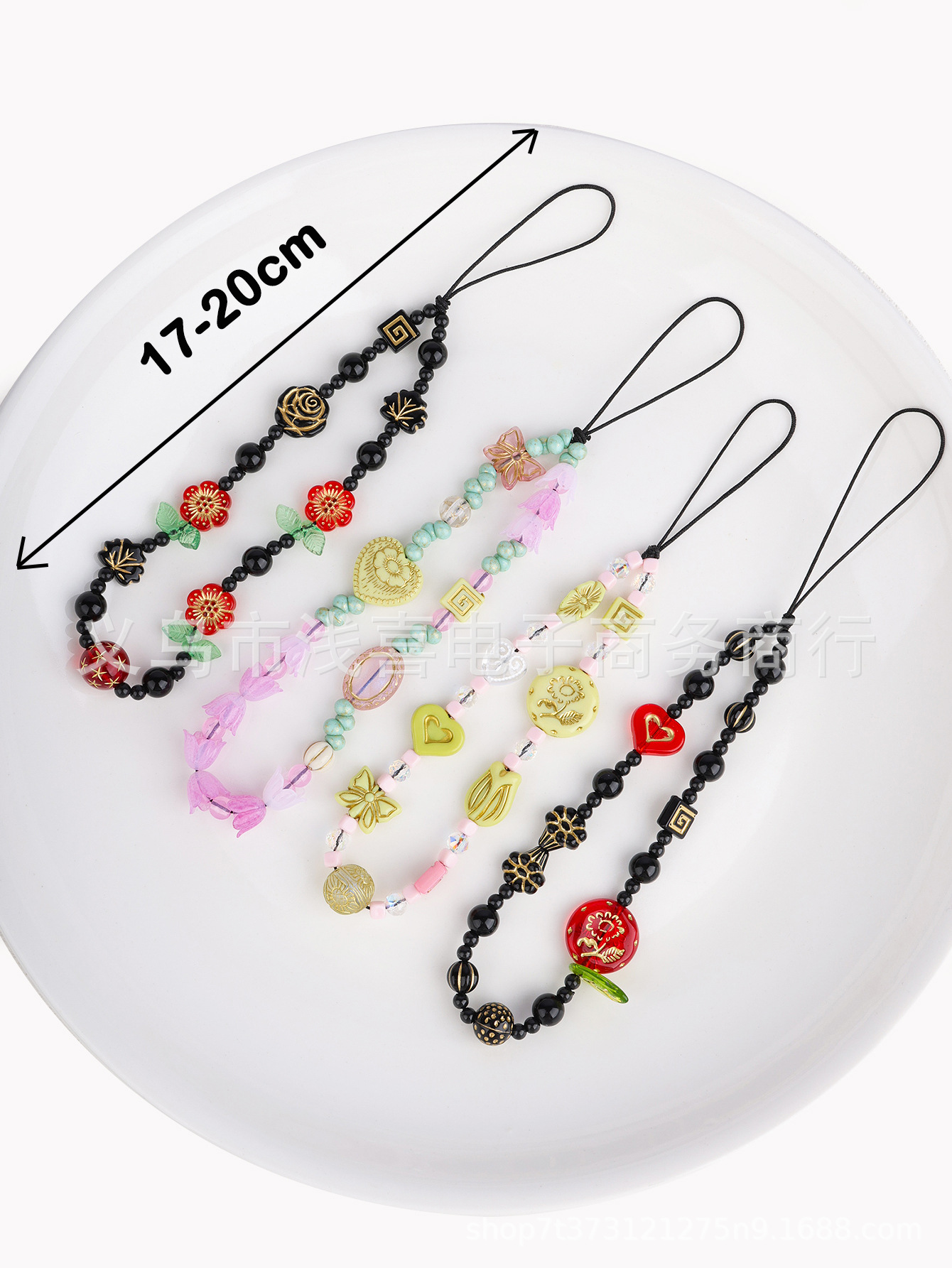 Chinese-style Madonna flower mobile phone chain, ancient-style butterfly hydrangea jewelry, mobile phone pendant, beaded car hanging, short lanyard pic 3