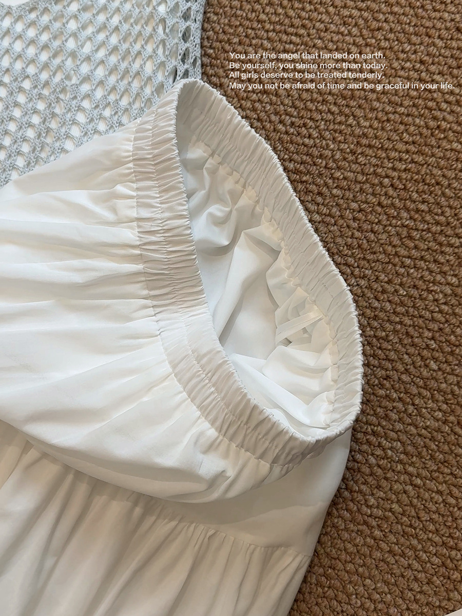 A white lace patchwork mid-length dress for women in Spring/Summer 2025, with a unique design sense and a fairy cake dress pic 10