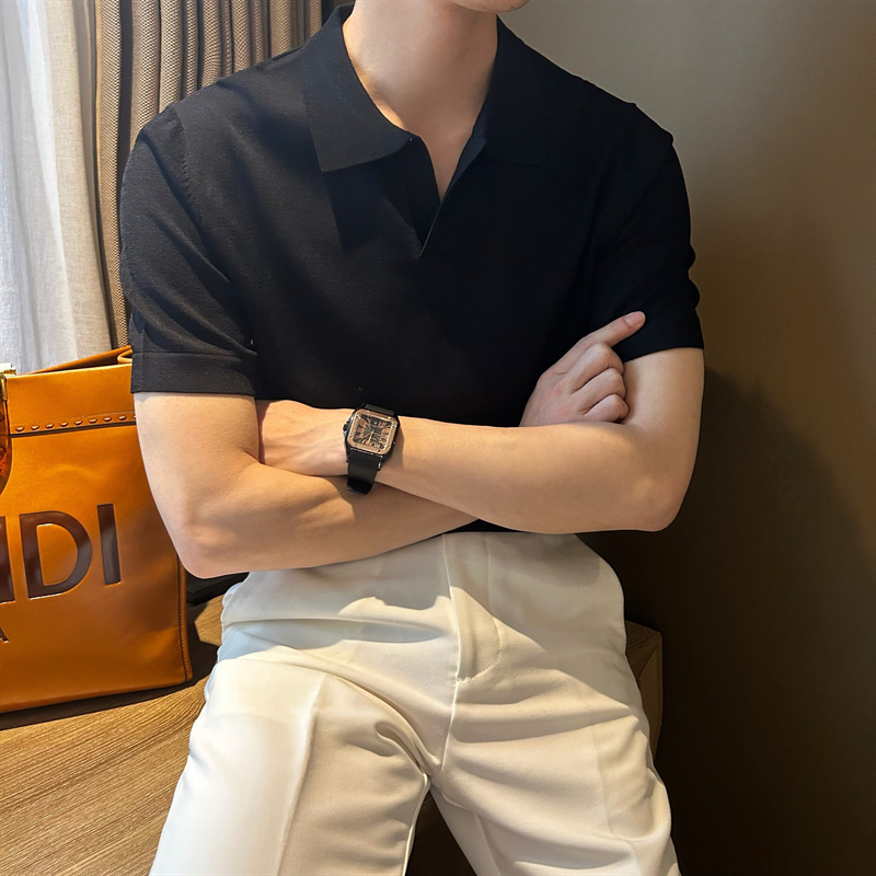 轻熟风Polo衫男短袖夏季薄款冰丝t恤男士针织半袖打底衫韩版潮流详情5