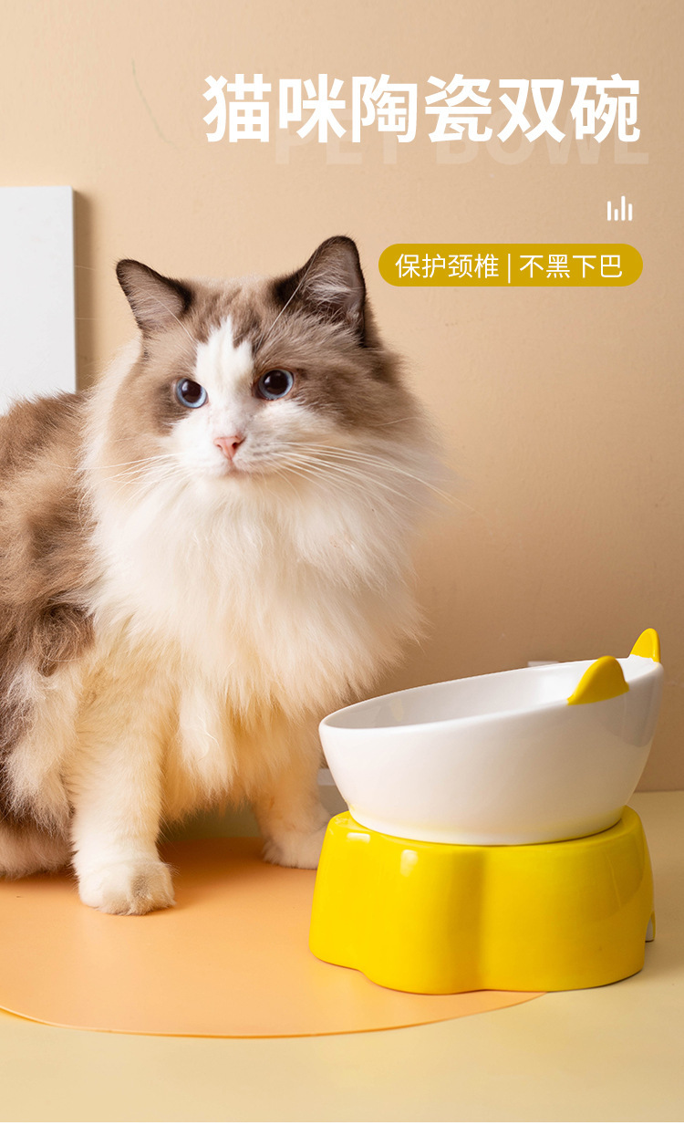 Japanese-style ceramic cat bowl, anti-tipping, cervical vertebrae protection, high slanted mouth, large cat food bowl, rice bowl, pet bowl, dog bowl pic 1