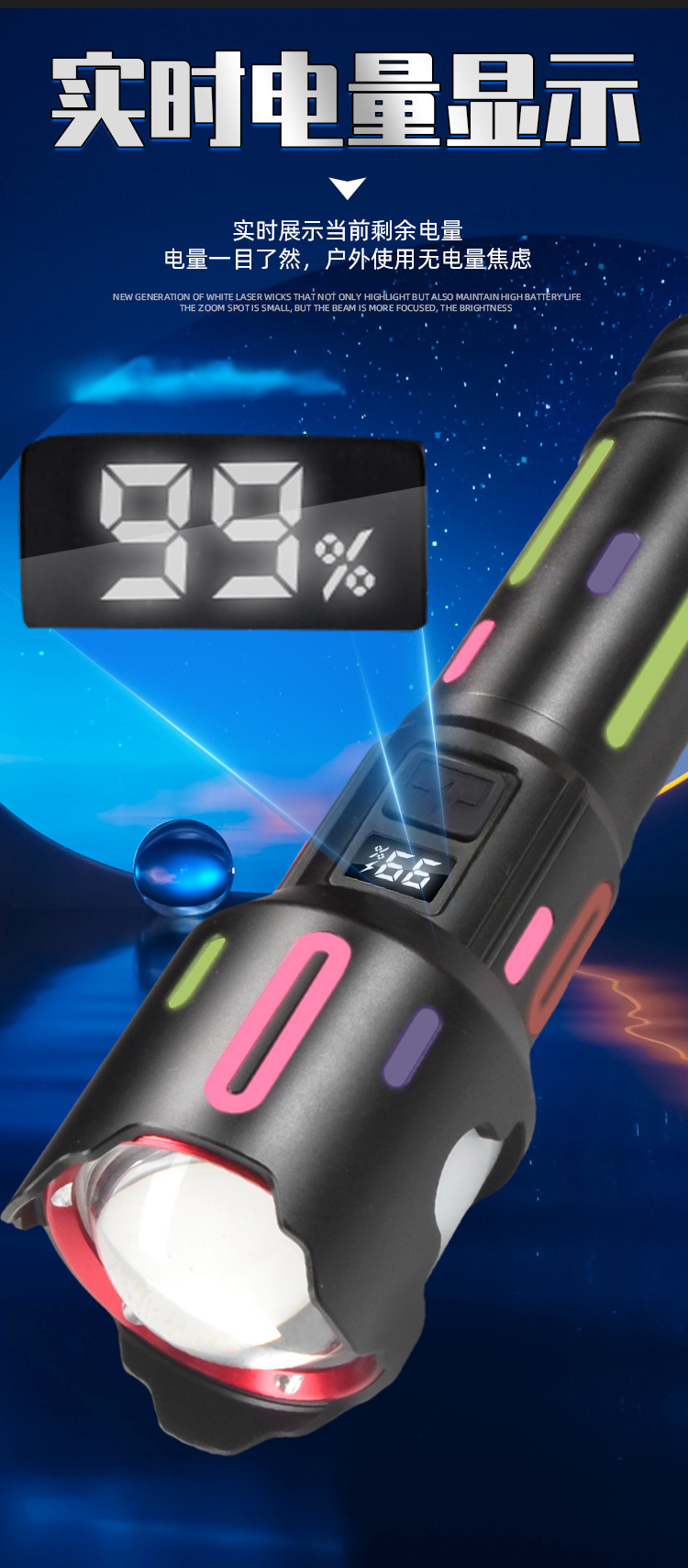 跨境强光远射手电筒超亮户外白激光多功能数显灯变焦大功率露营灯详情14