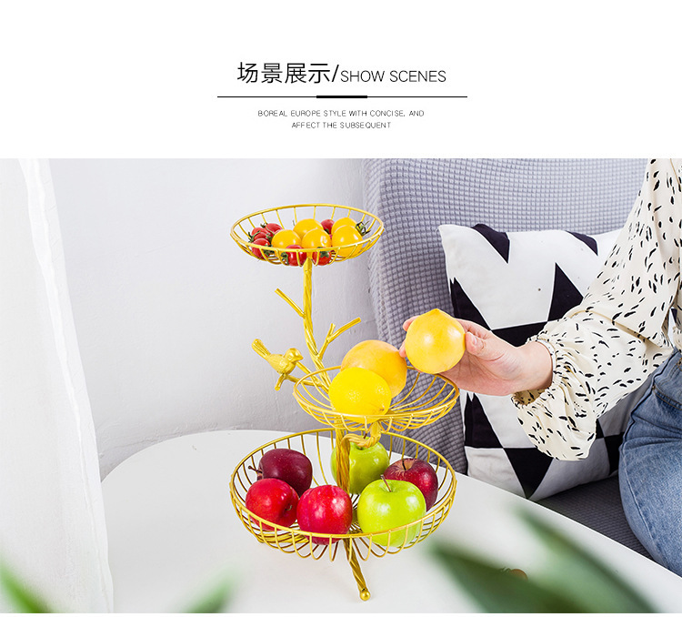 轻奢水果盘创意现代家用三层树枝中小小果盘铁艺多层收纳零食篮详情6