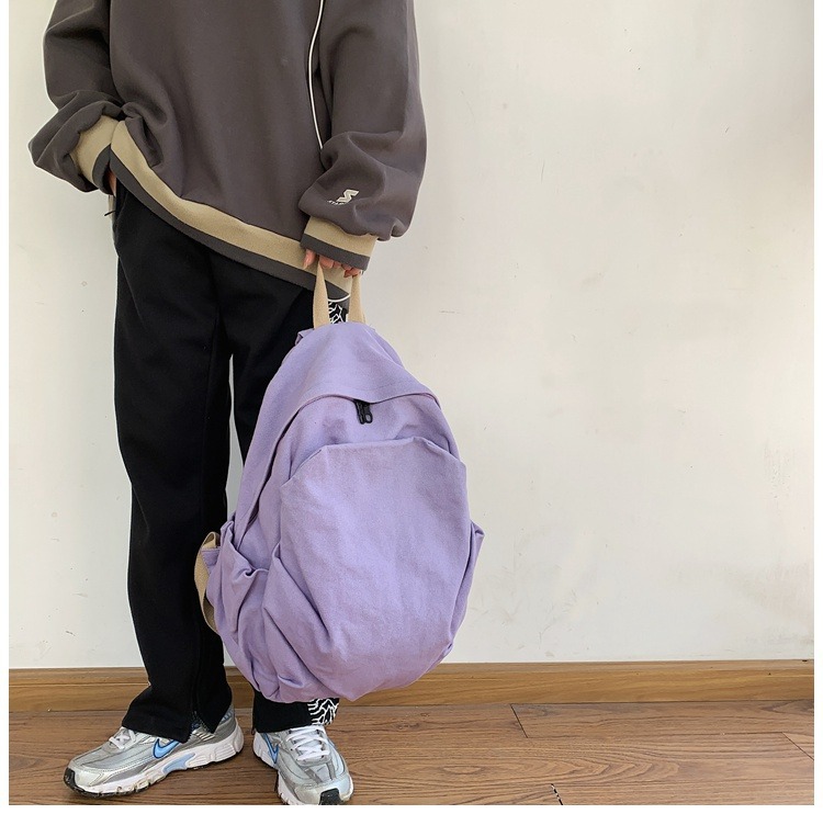 书包女休闲复古耐磨帆布双肩包男女日系大学生简约百搭旅行背包男详情23