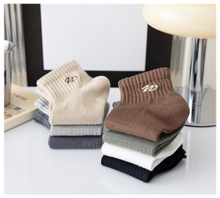 短袜男士春夏季刺绣纯色棉袜 低帮短筒休闲网眼袜子男船袜现货批详情17