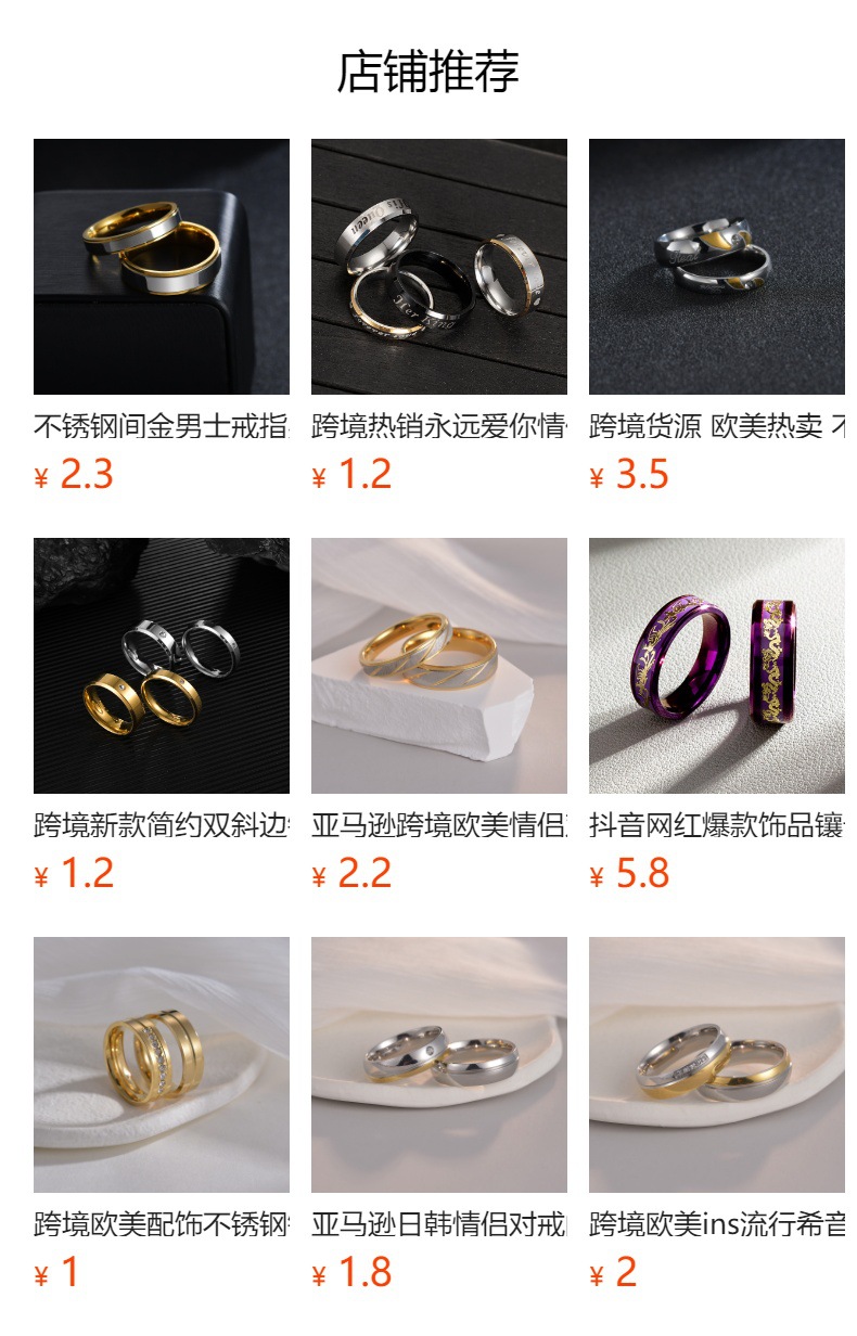 Cross-border stainless steel couple rings, golden diagonal diamond-encrusted rings, European and American fashionable wedding rings for men and women pic 1