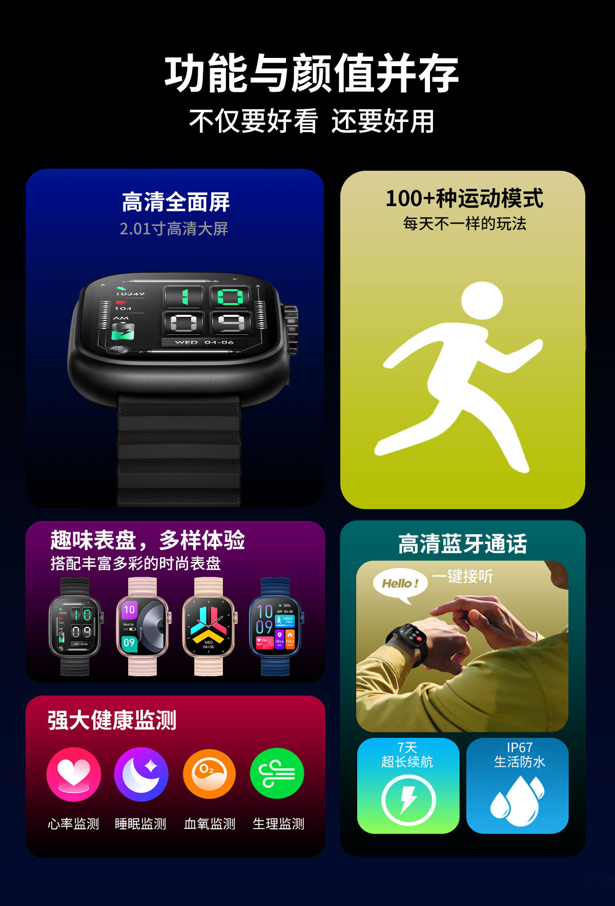 蓝牙通话智能手表ZW60ZW39ZW45体温心率血压血氧监测睡眠信息提醒详情2