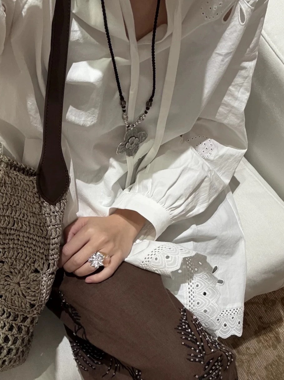 PIC*家烧银花朵项链夏季民族风复古做旧精致高级感繁花长款锁骨链详情10