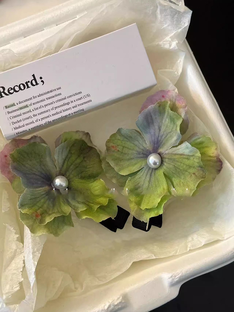油画绣球花发夹女仿真花朵发夹边夹侧边碎发神器气质头花头饰发饰详情11