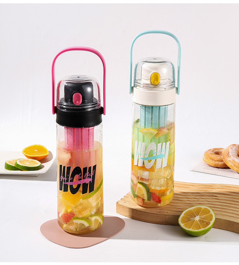 Creative and casual double-drinking plastic water cups, high appearance level student sports water cups, portable direct drinking flower tea cups, gift wholesale pic 25