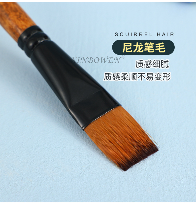 Wood grain stem flat-peak nylon brush oil painting brush, aluminum tube acrylic single-barrel painting brush, art studio watercolor pen wholesale pic 6