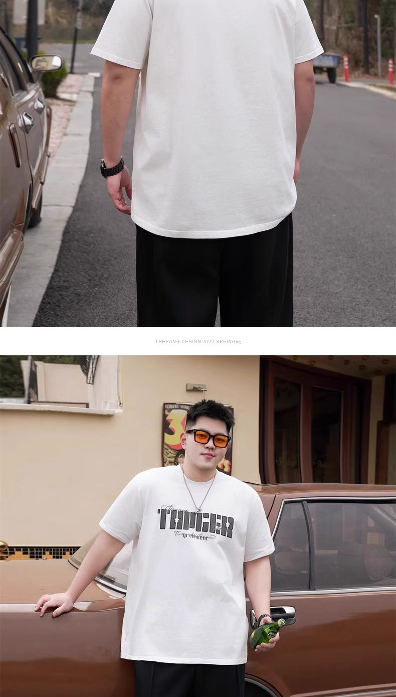 潮牌大码男装夏季新款重磅胖子宽松加肥加大纯棉套头半袖短袖T恤详情9