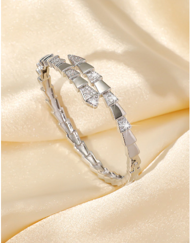 High-end light luxury full diamond snake bone bracelet, spring smooth body, elastic snake-shaped opening couple diamond-encrusted bracelet, copper micro-encrusted bracelet pic 4
