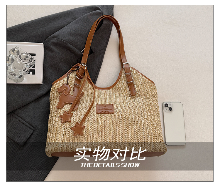 Large-capacity tote bag for women, 2025 new style hand-woven straw bag, commuting, seaside vacation, beach single-shoulder bag, national trend bag pic 10