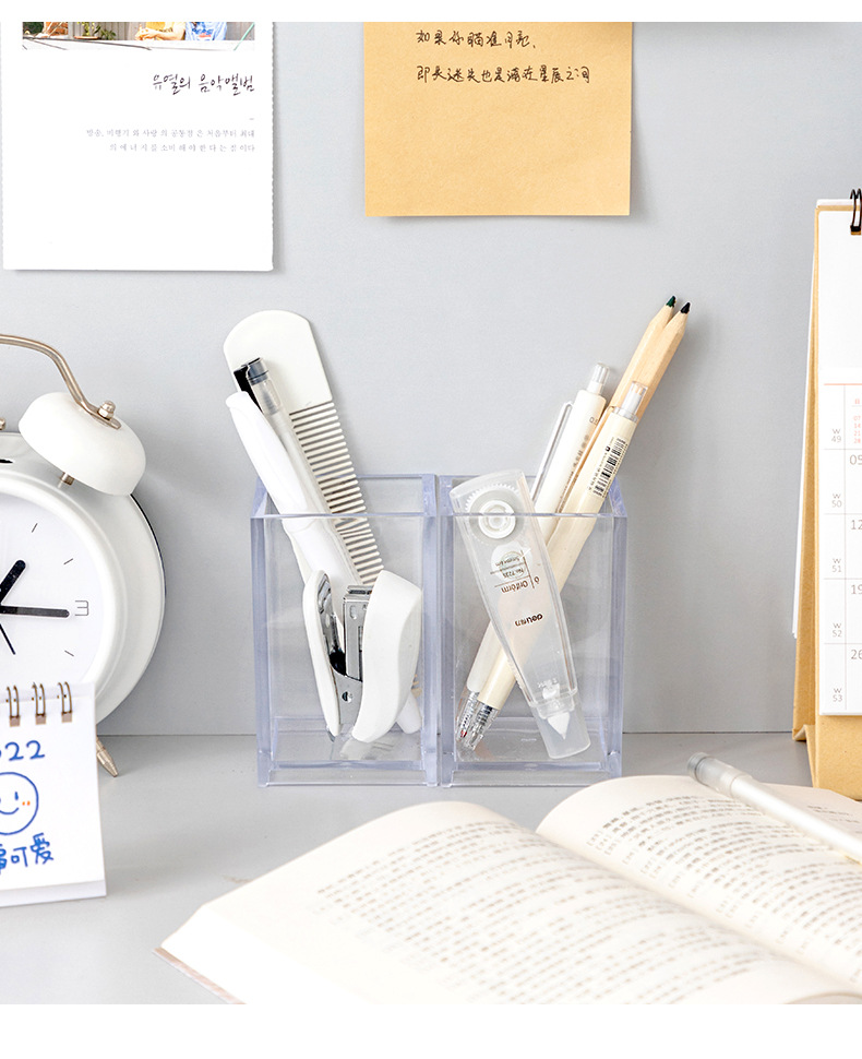 无印风透明亚克力笔筒学生文具整理收纳盒简约个性桌面杂物收纳筒详情4
