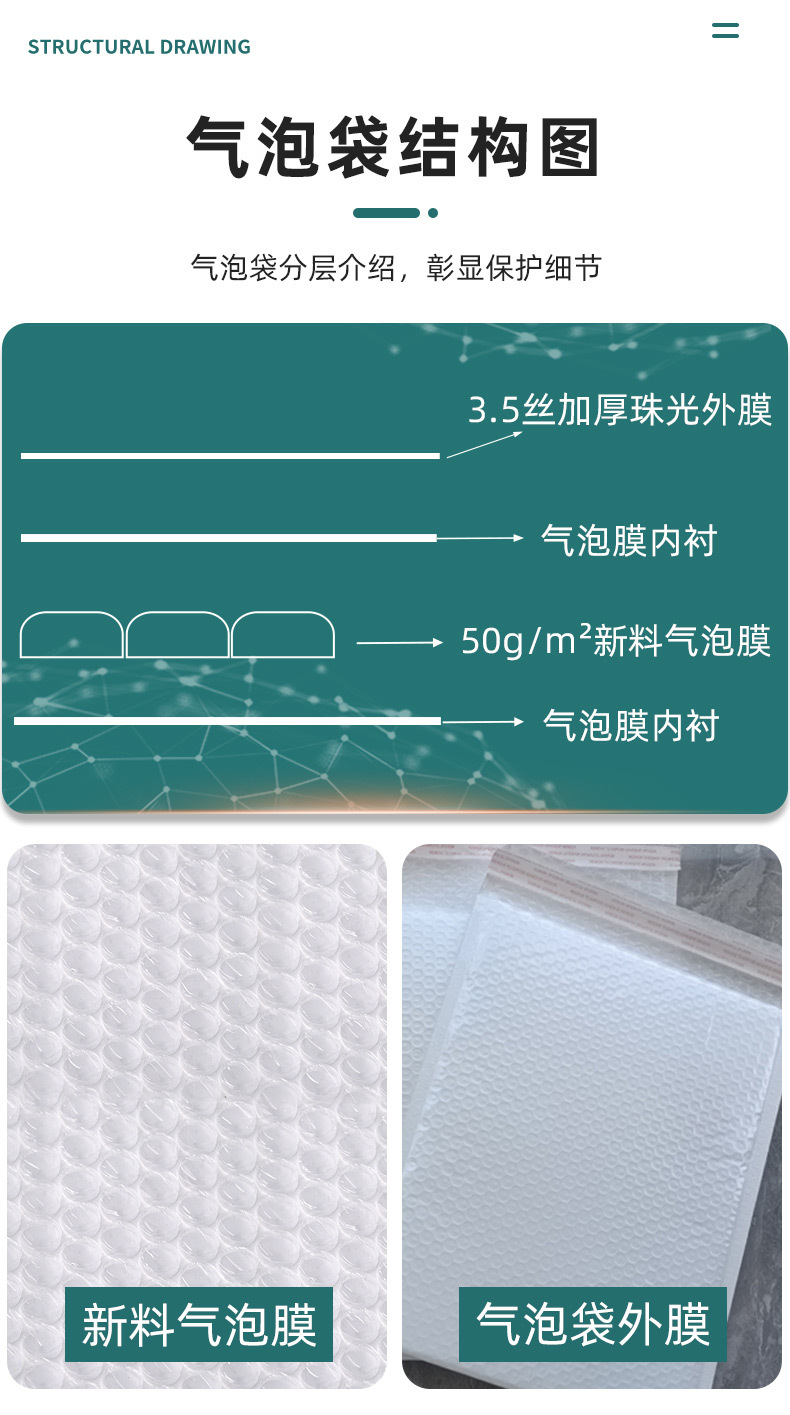 Composite pearlescent film bubble bag, self-adhesive bag, thickened express packaging foam bag, bubble bag, shockproof long strip self-adhesive bag pic 6