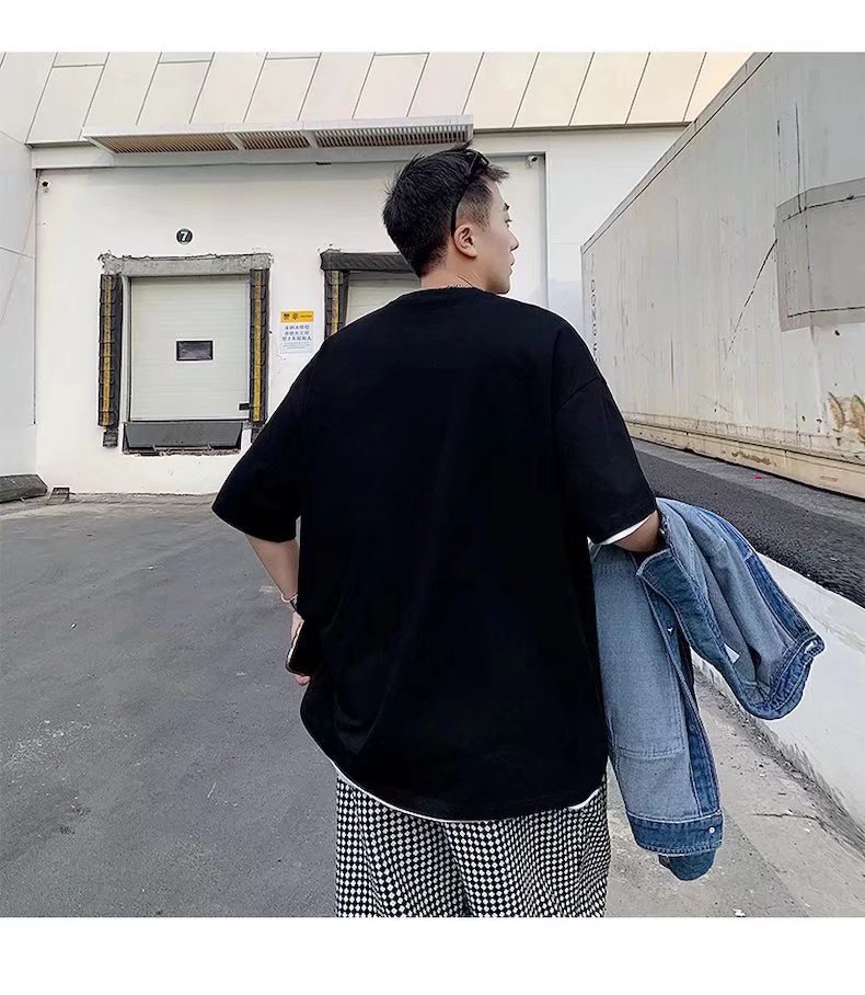 Pure cotton short-sleeved T-shirt for men, loose Hong Kong trend brand round-neck top, new letter-printed half-sleeved T-shirt pic 14