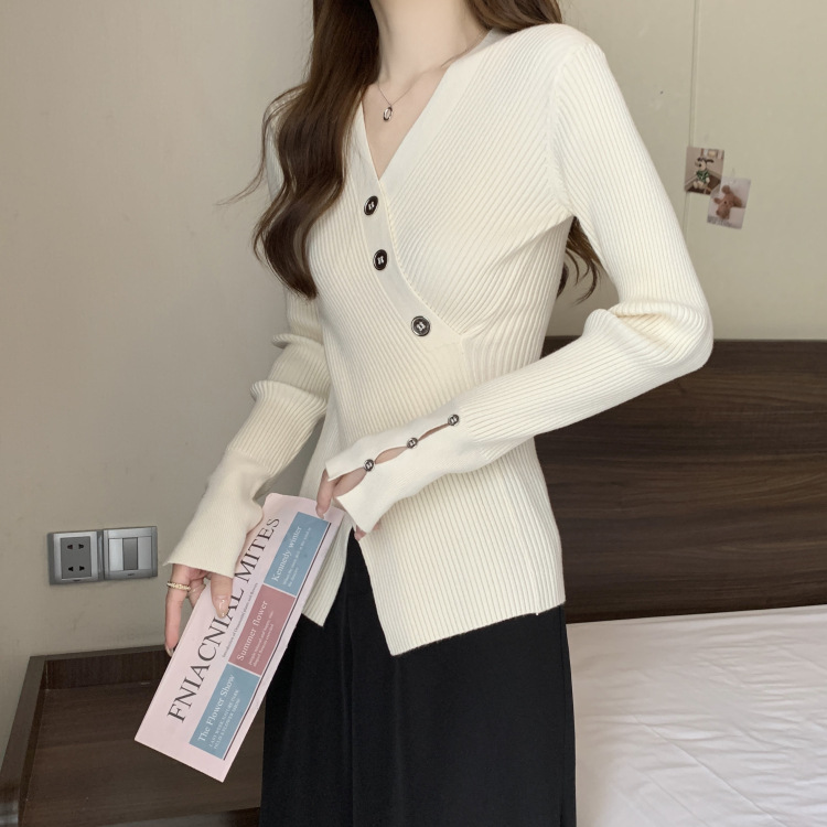 秋装女装V领毛衣套头针织衫设计感显瘦内搭秋季毛衣女外贸开衫女详情19