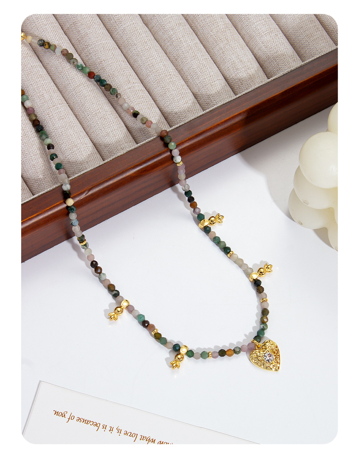 彩色碧玺串珠项链夏季女高级感爱心吊坠锁骨链复古百搭新中式项链详情8