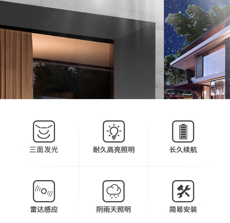 新款一体化太阳能路灯户外照明雷达感应新农村路灯三面发光庭院灯详情4