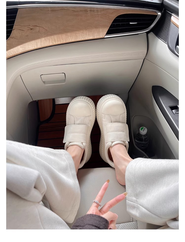 葡萄妈同款水洗马皮圆头魔术贴百搭厚底低帮休闲饼干板鞋女详情34