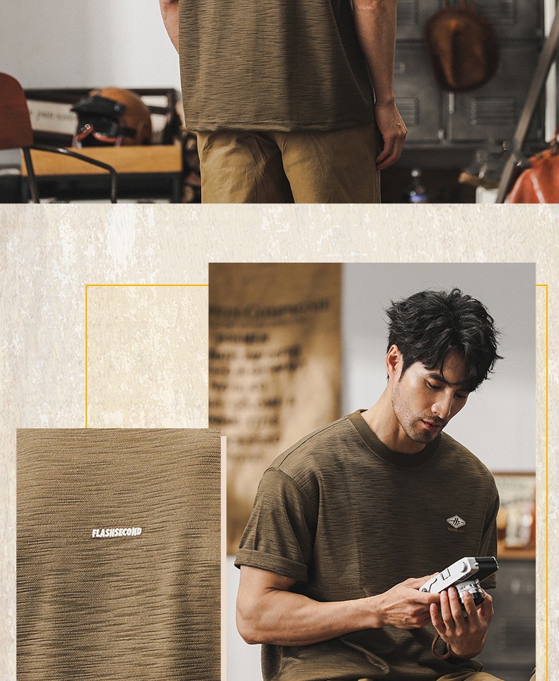 300g重磅弹力竹节棉短袖t恤男夏季潮牌刺绣复古上衣宽松圆领T恤潮详情11