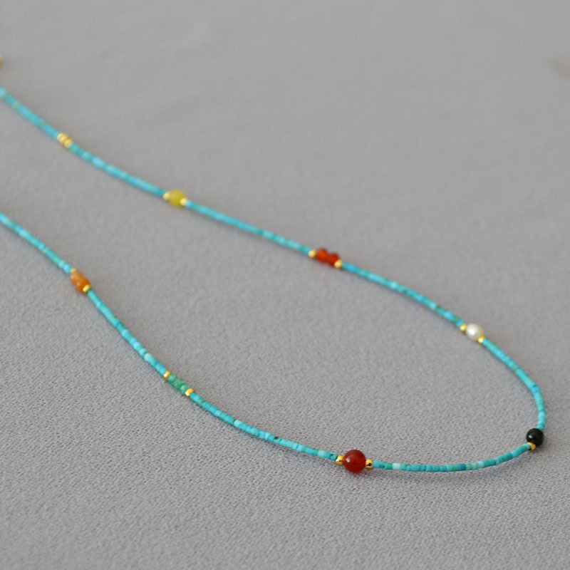 新中式小众设计复古文艺宫廷风极细绿松石串珠简约气质项链锁骨链详情3