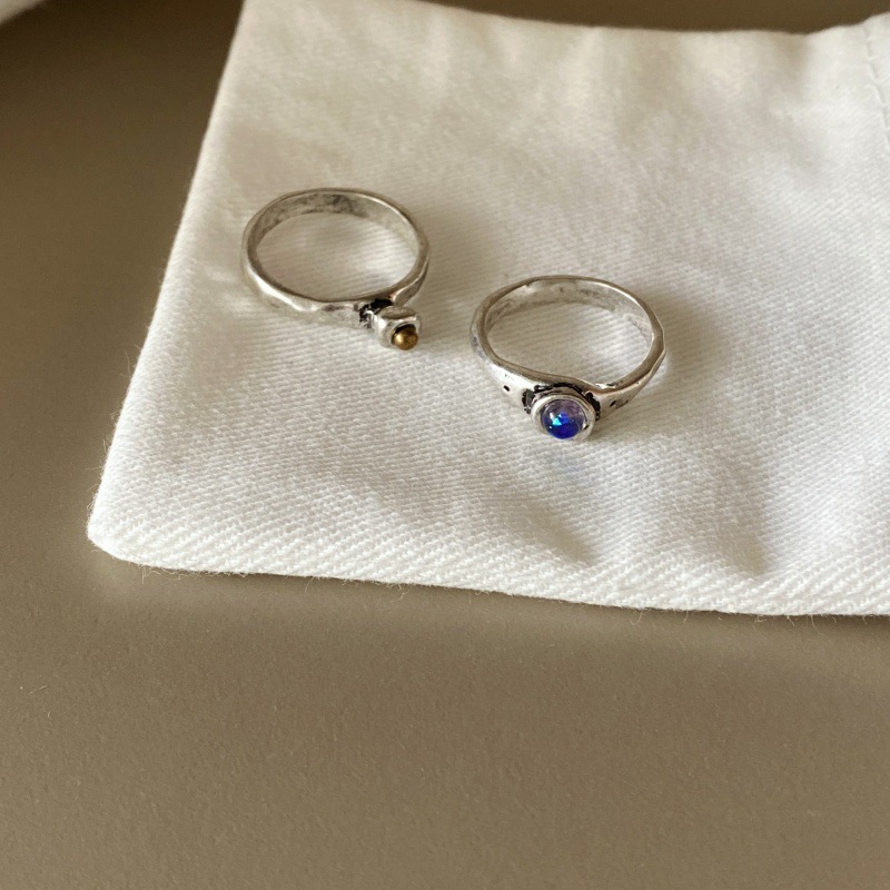 韩国小众设计mars复古手工天然欧珀石戒指女做旧简约百搭叠戴指戒详情6