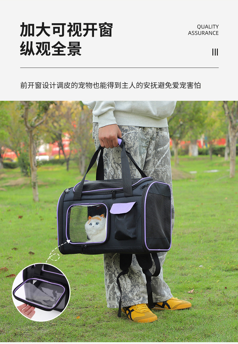 戎咖宠物跨境牛津布宠物背包可手提大容量电视机包外出便携透气宠物双肩包便携猫包详情4