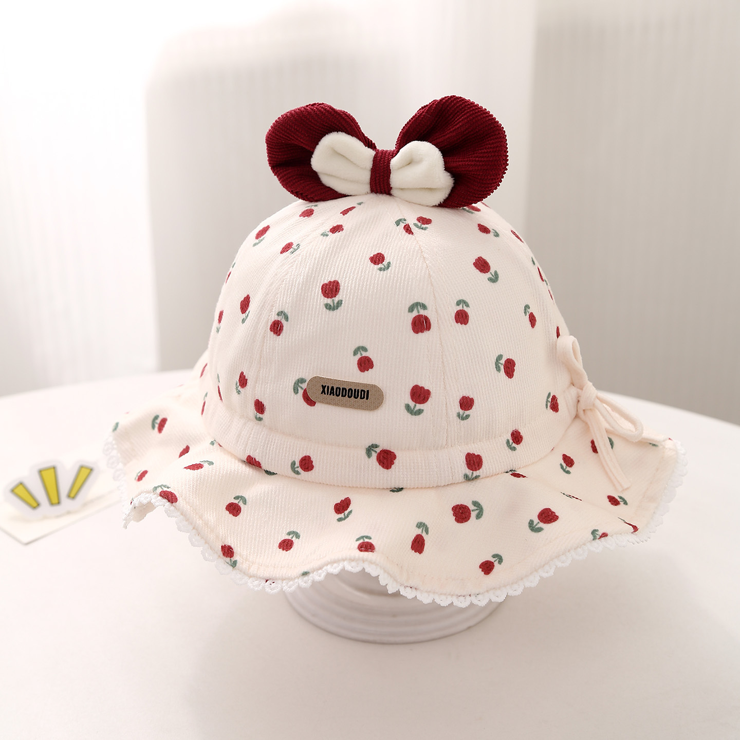 婴儿帽子春秋季花朵蝴蝶结女童渔夫帽冬天可调节防风遮阳宝宝盆帽详情6